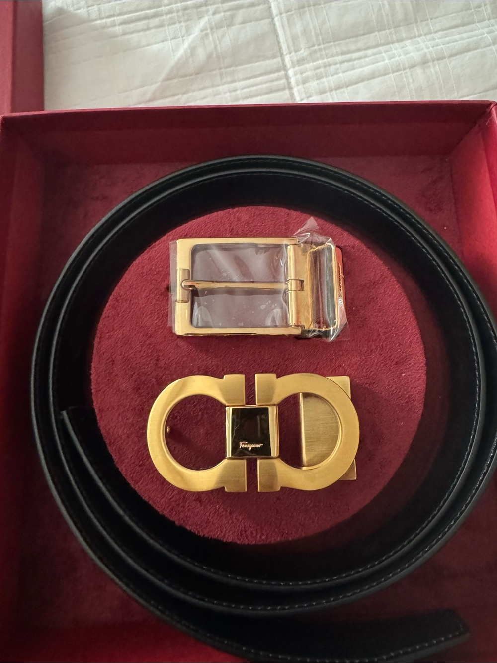 Salvatore Ferragamo Black Leather Belt with Gold Gancini Buckle
